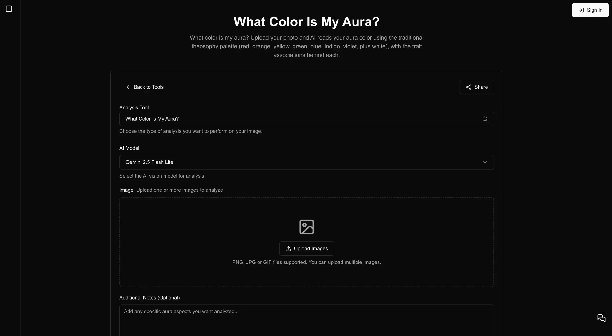Just Build Things aura reading tool page