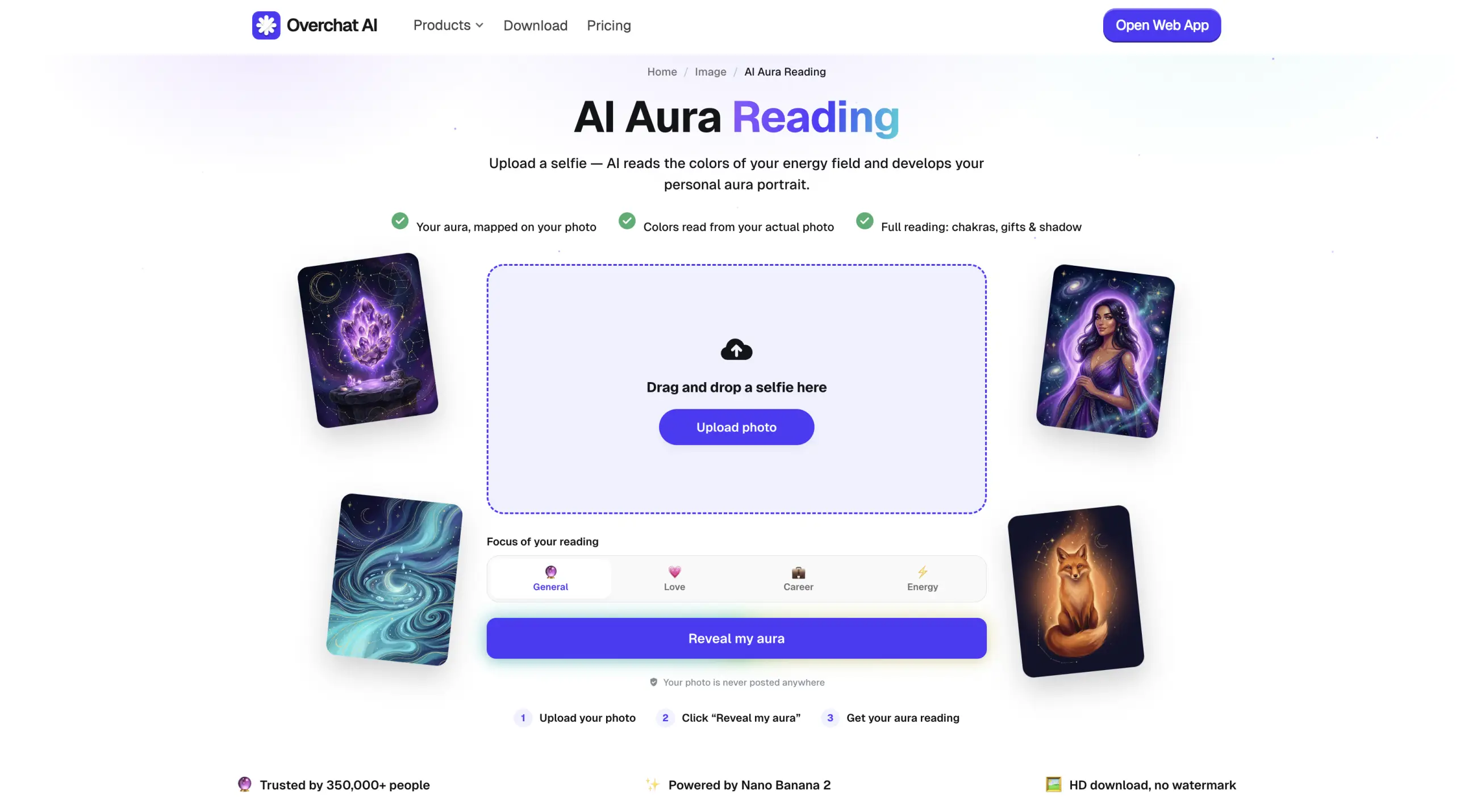 Overchat AI Aura Reading tool page