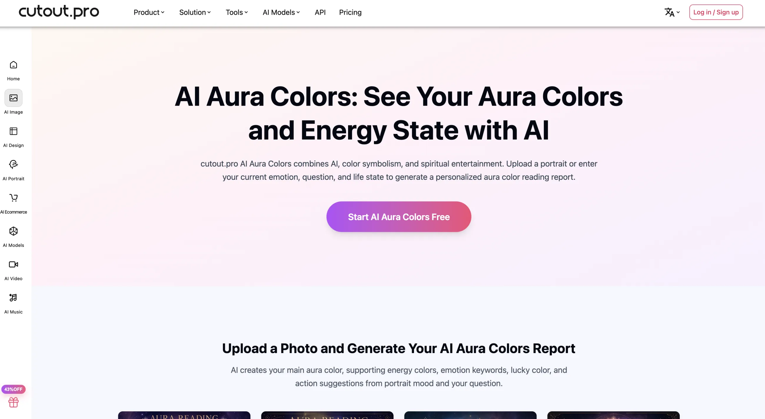 Cutout.Pro AI Aura Colors tool page