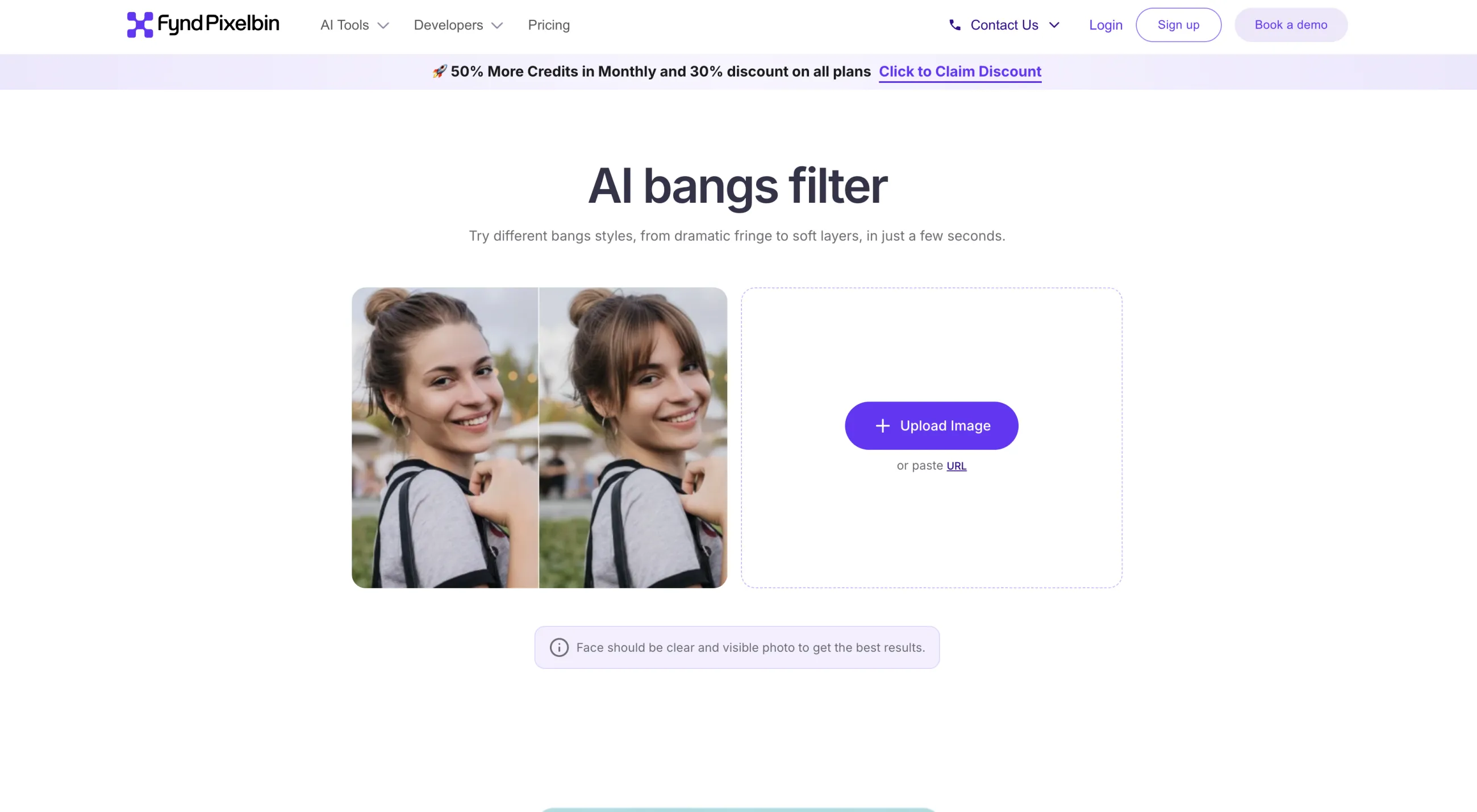 Pixelbin AI bangs filter