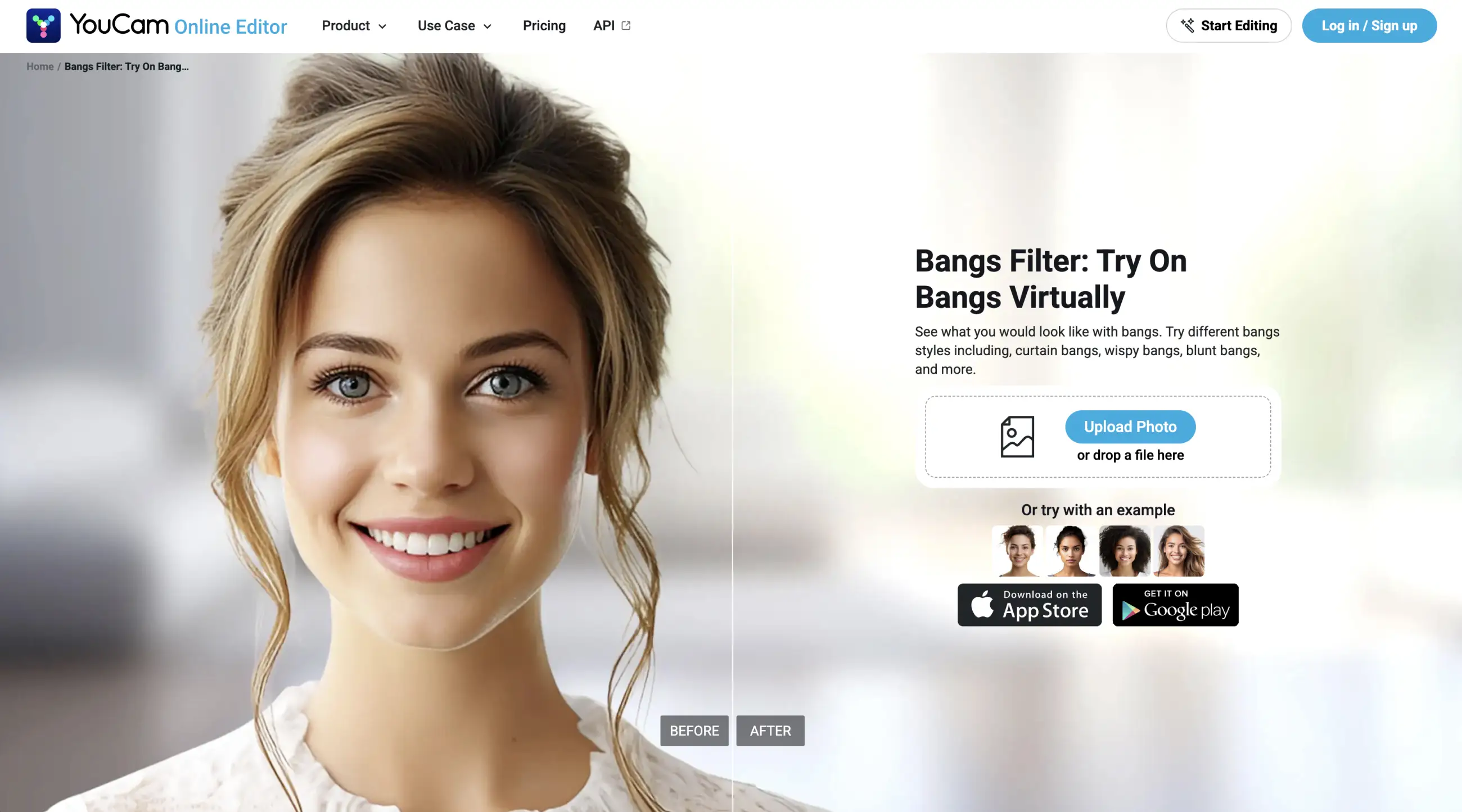 YouCam Online Editor bangs filter