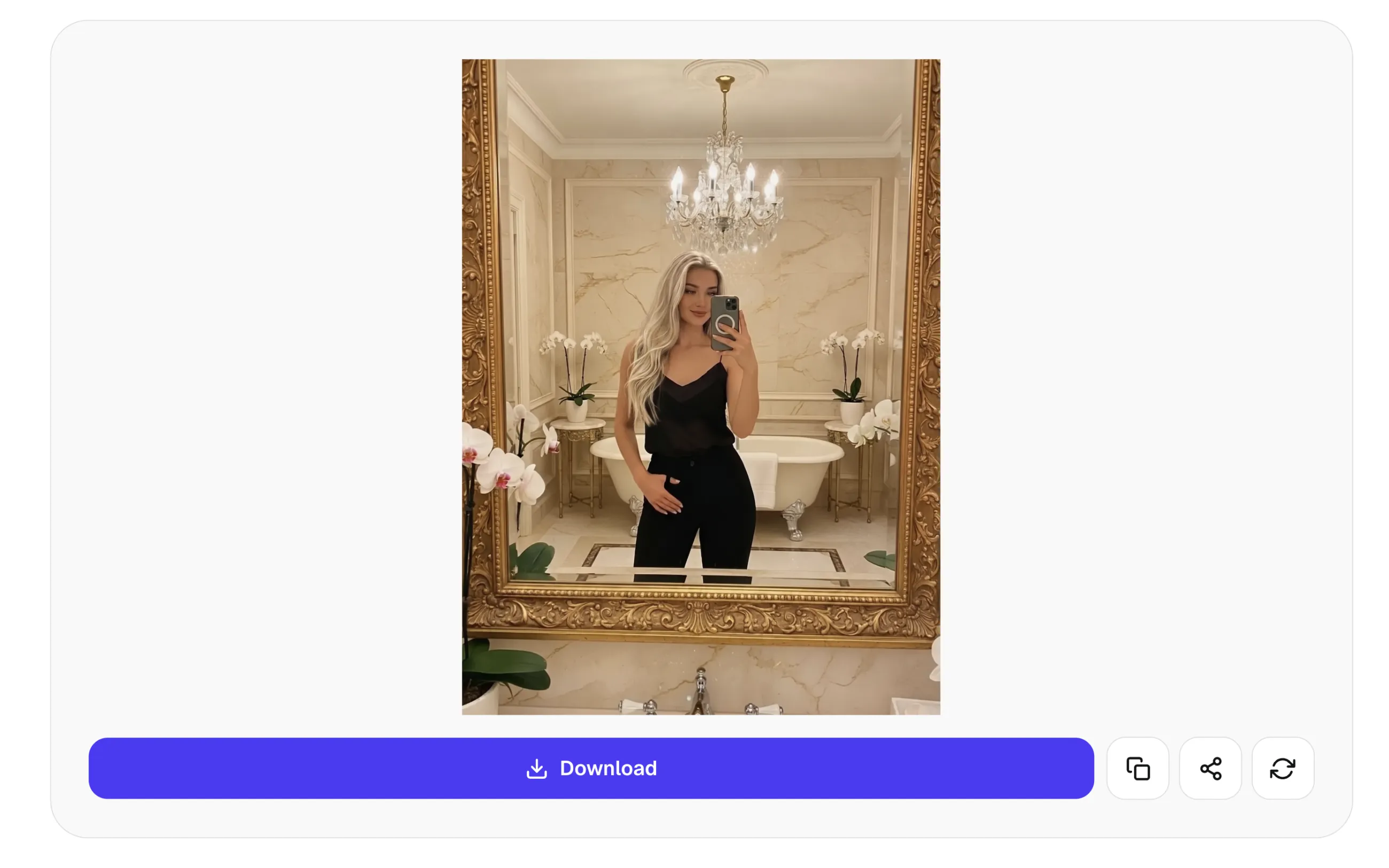 The finished blonde result shown with the Download button and the copy, share and regenerate controls