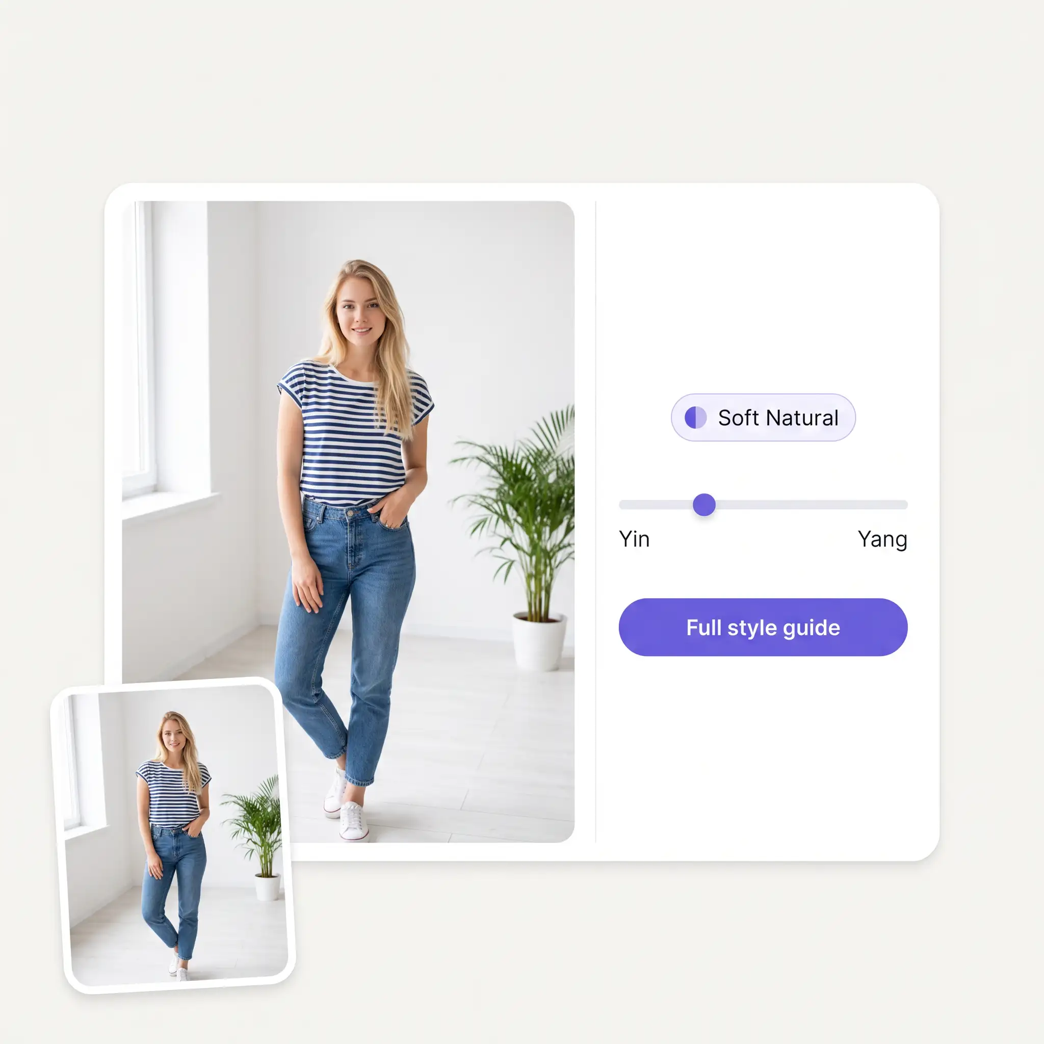 The Kibbe test interface: uploaded photo on the left, type result panel on the right