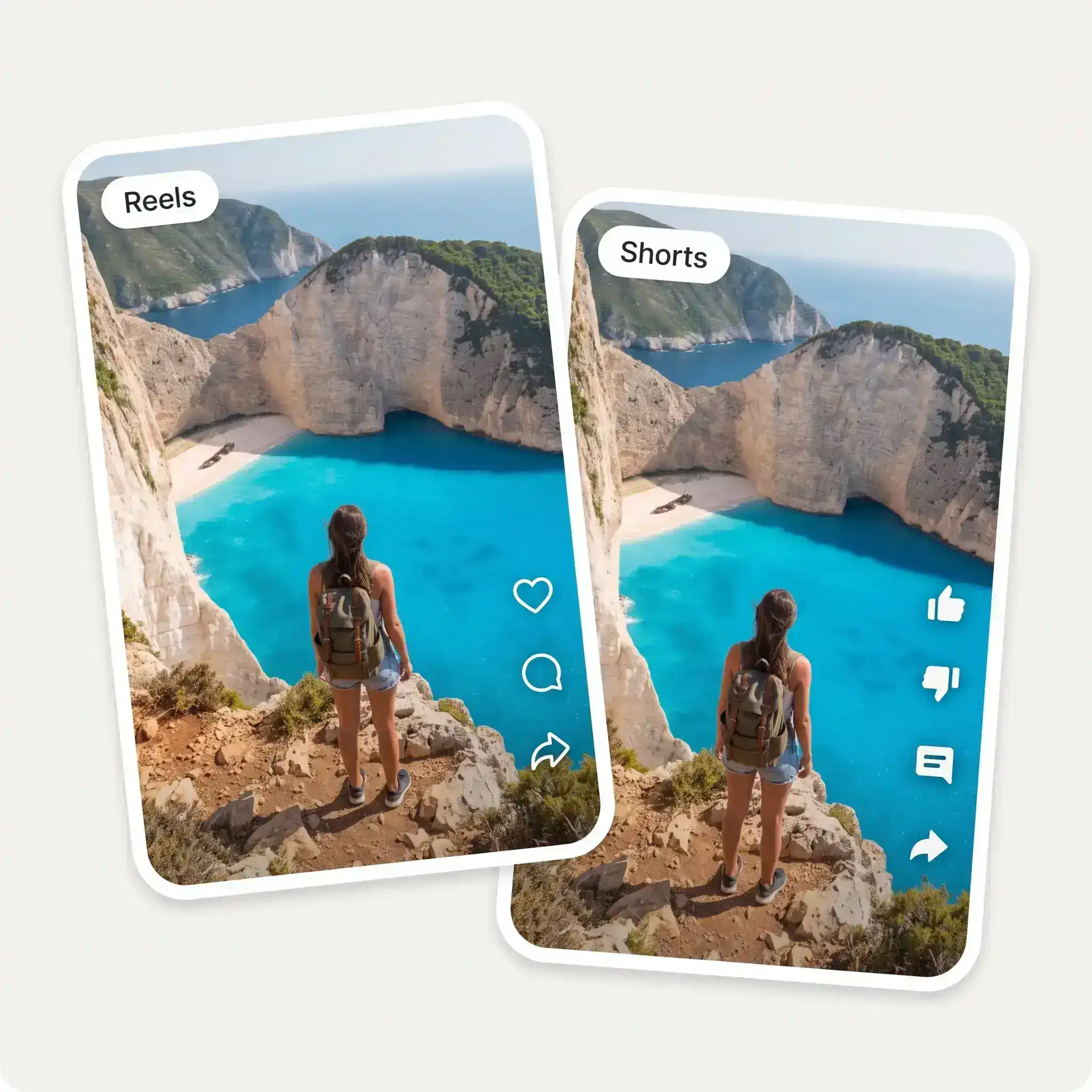 The same clean clip shown in Reels and Shorts style feeds