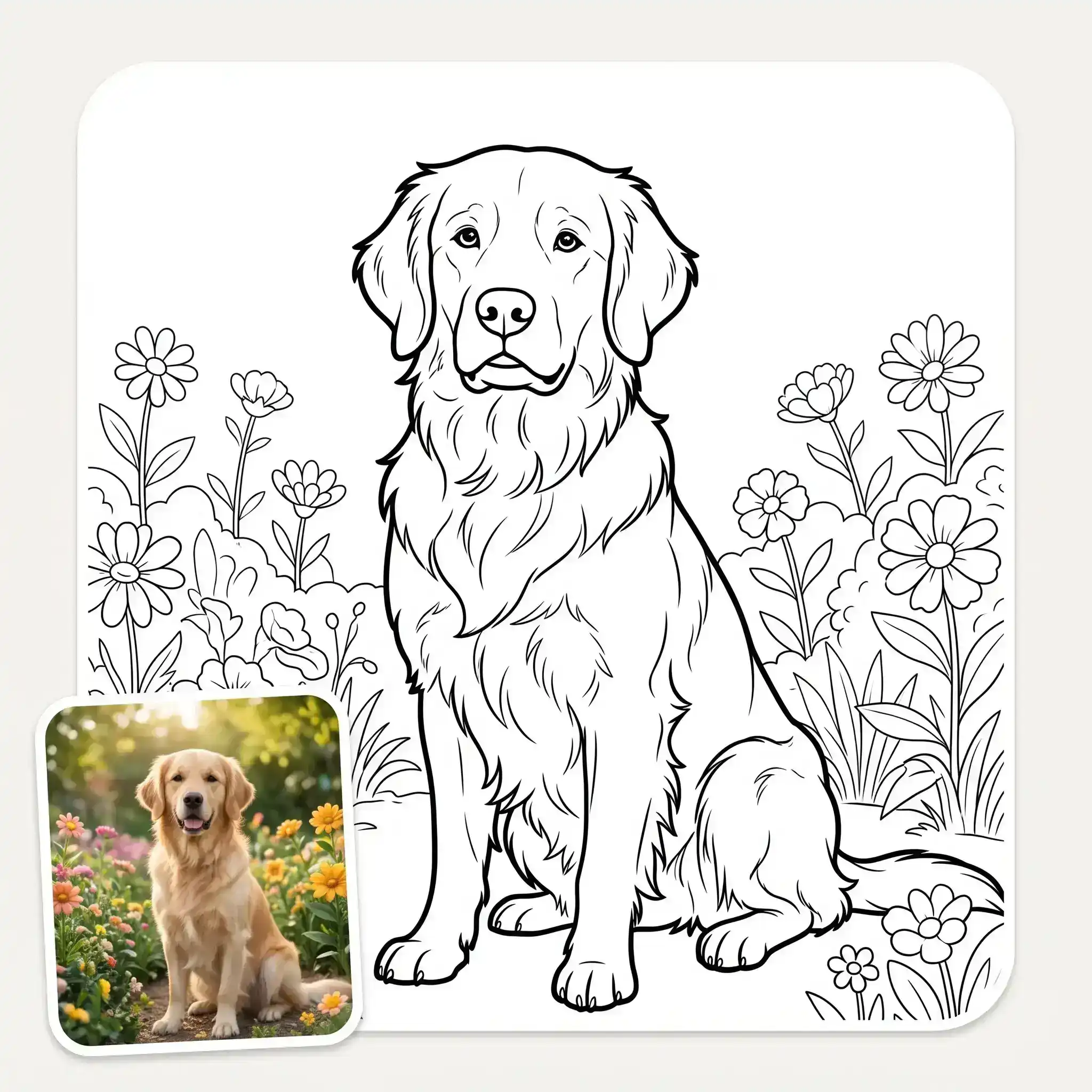 A dog photo converted into a coloring page