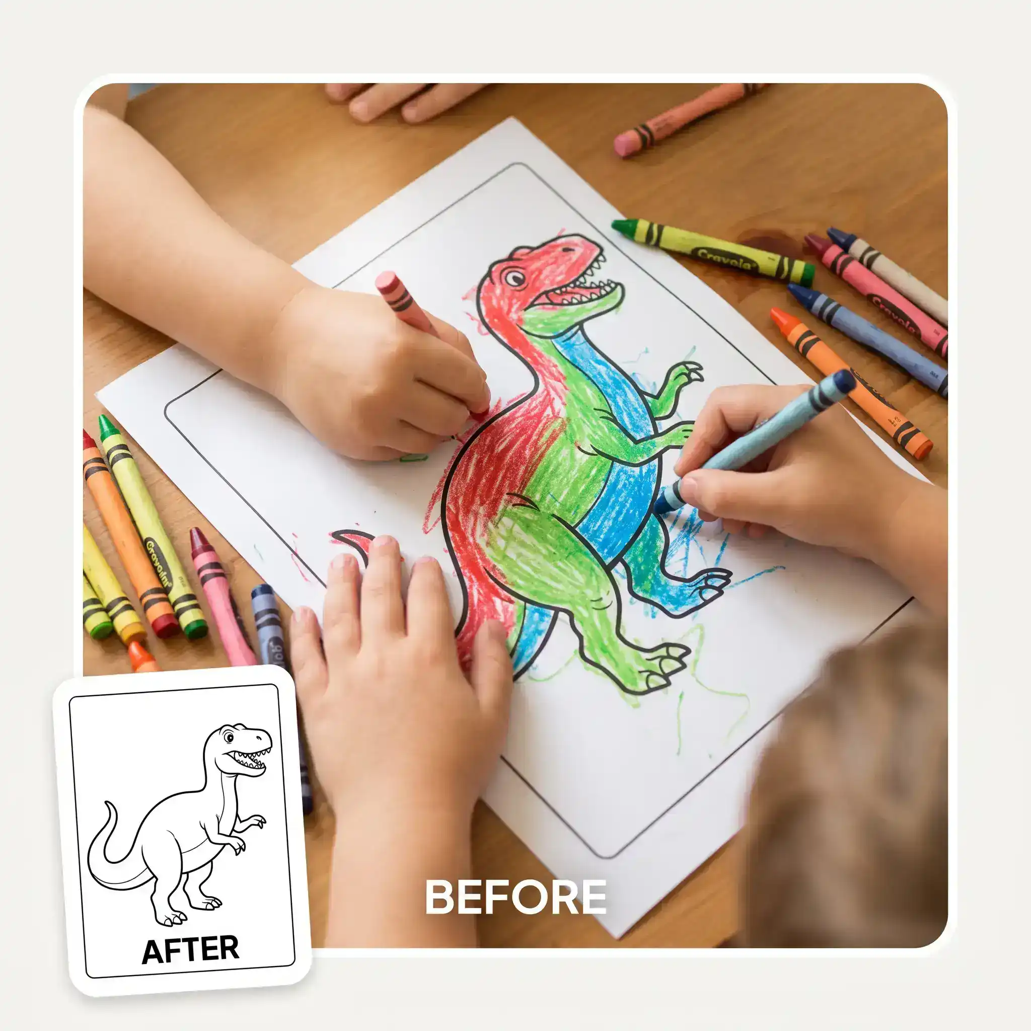 A child coloring a printed page with crayons