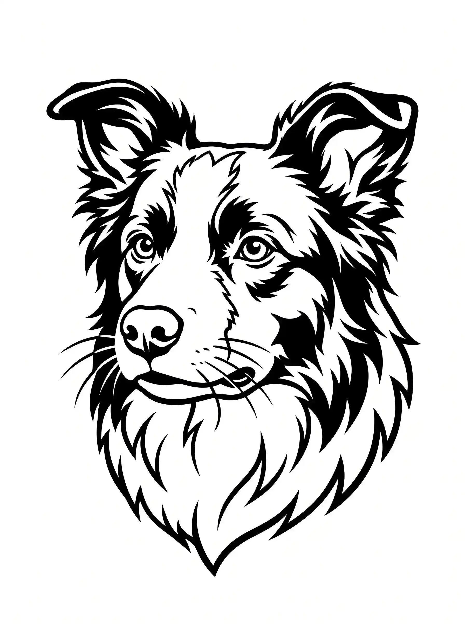 Border collie head as a single-weight line art stencil