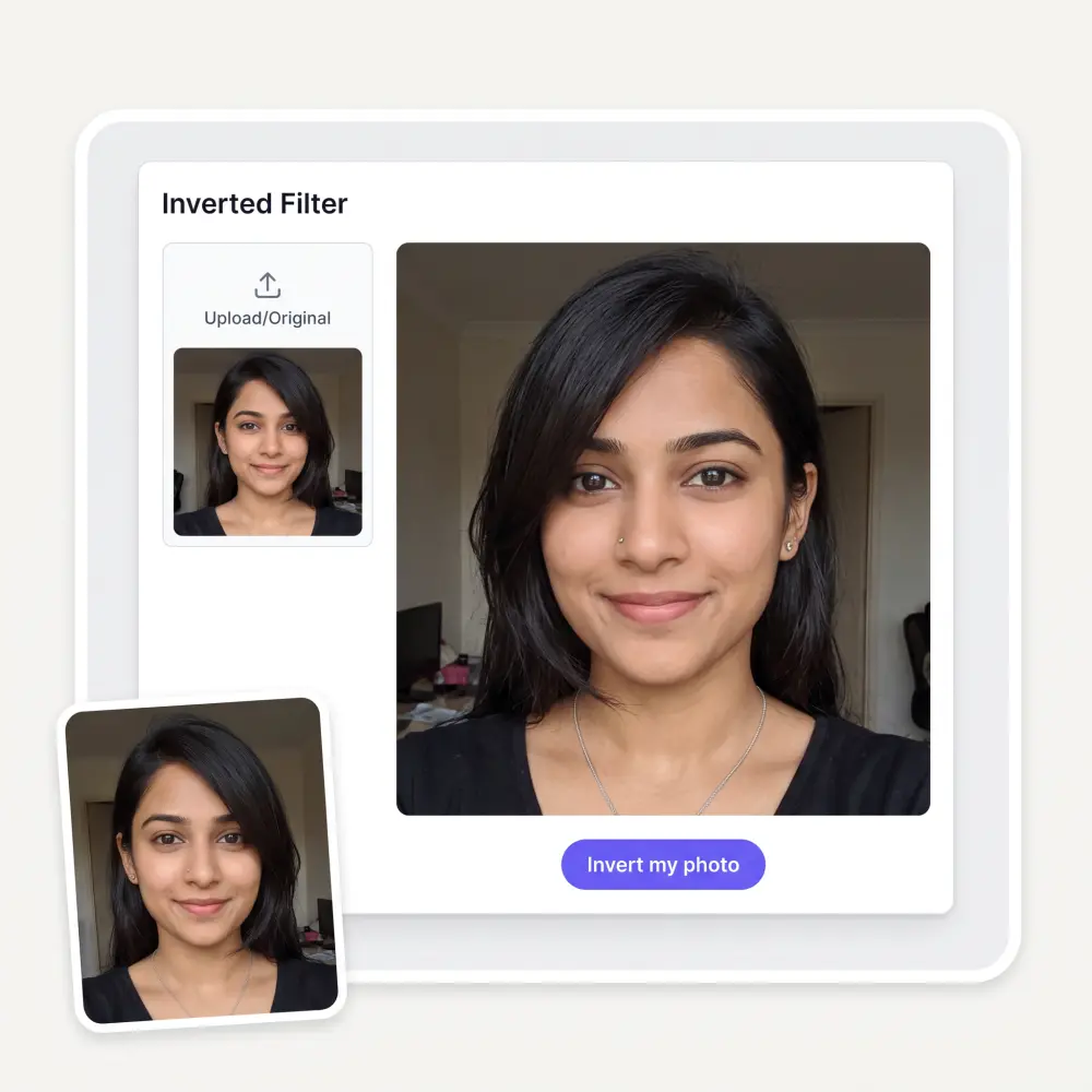 The inverted filter interface with an original selfie and its flipped result