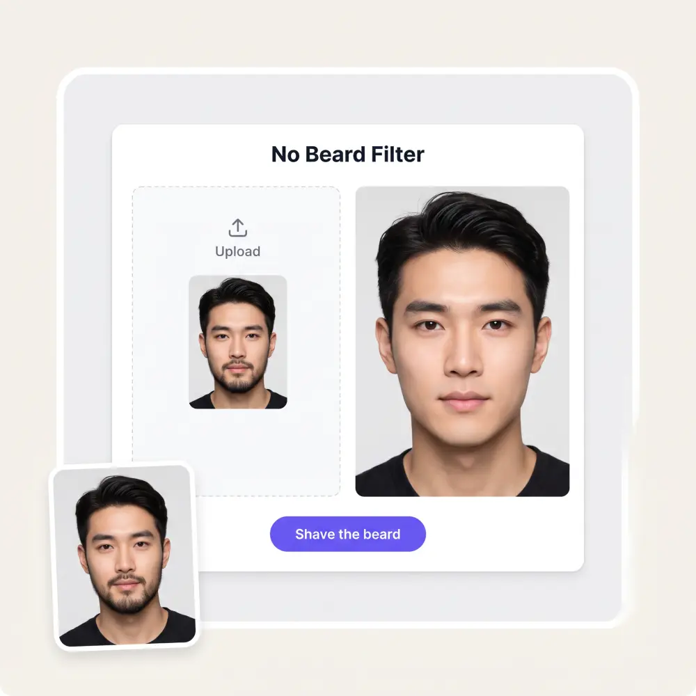 The no beard filter interface with a bearded upload and its clean-shaven result