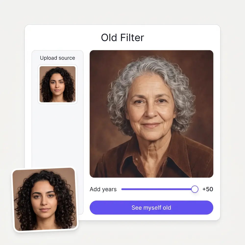 The old filter interface with a young upload, an Add years slider and the aged result