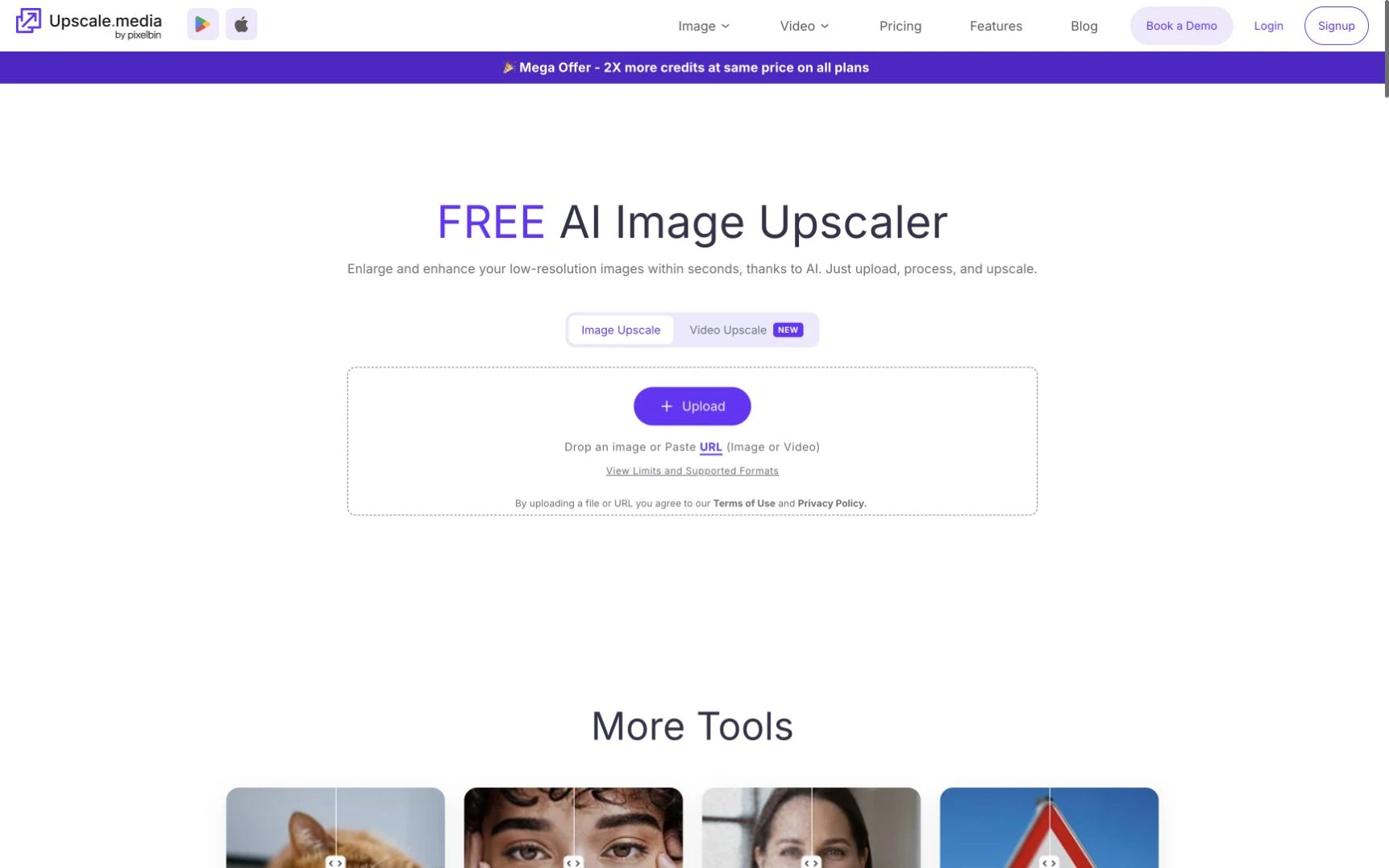 Upscale.media free online AI image upscaler homepage