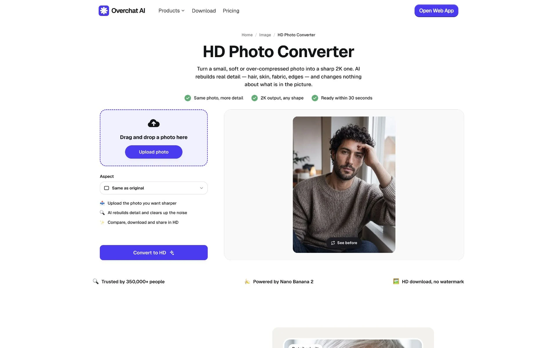 Overchat AI HD Photo Converter homepage