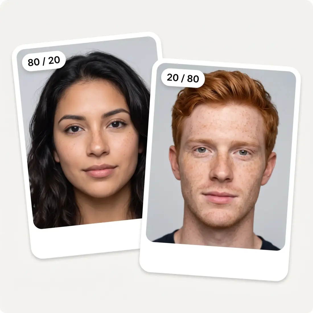 The same pair of people blended at 80/20 and at 20/80