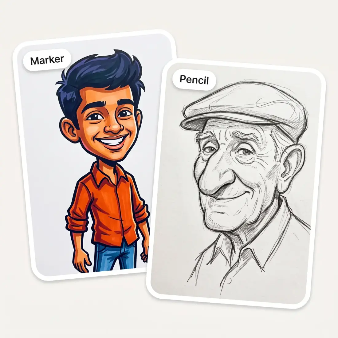 Two caricatures labelled Marker and Pencil