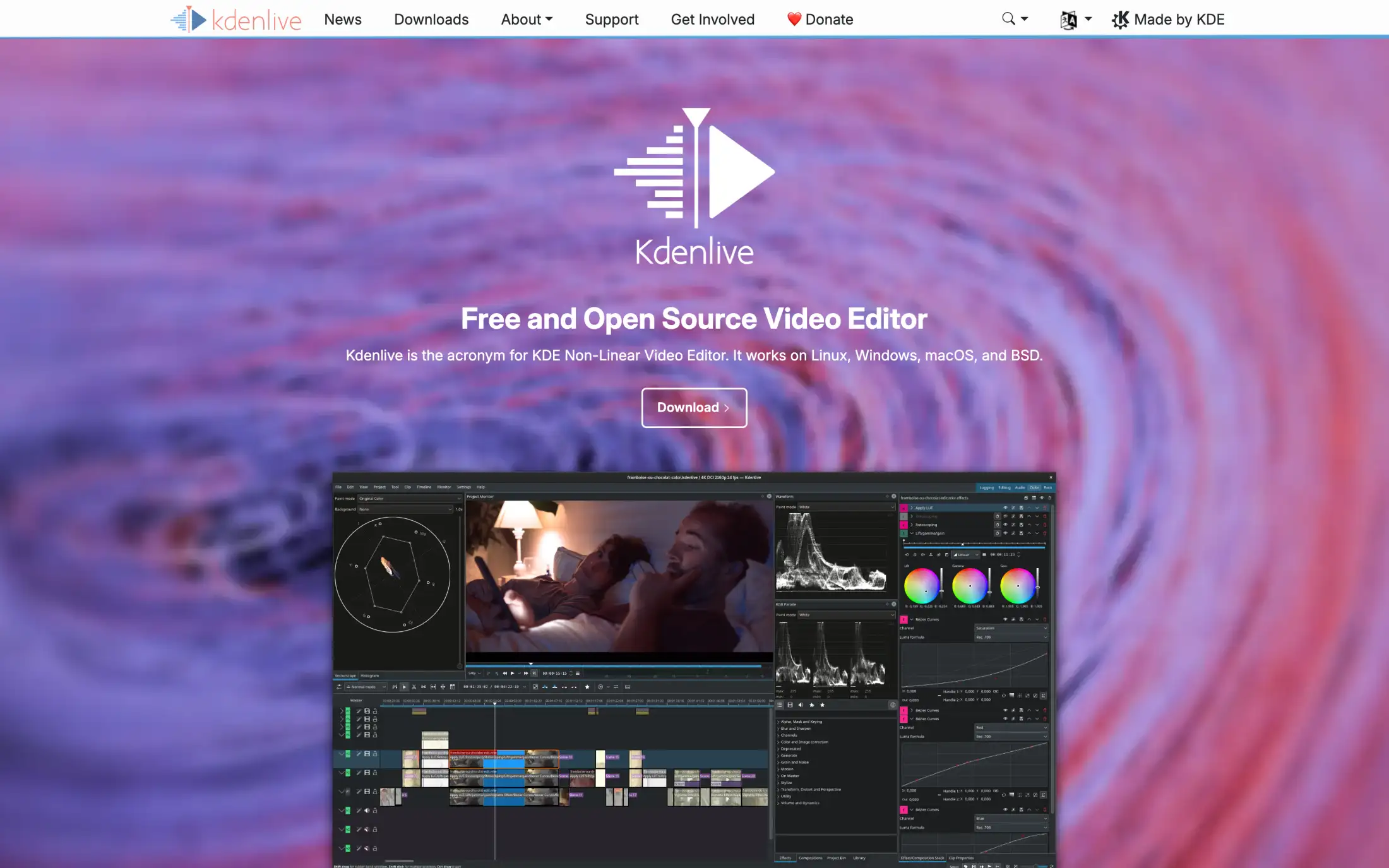 Kdenlive open-source video editor homepage