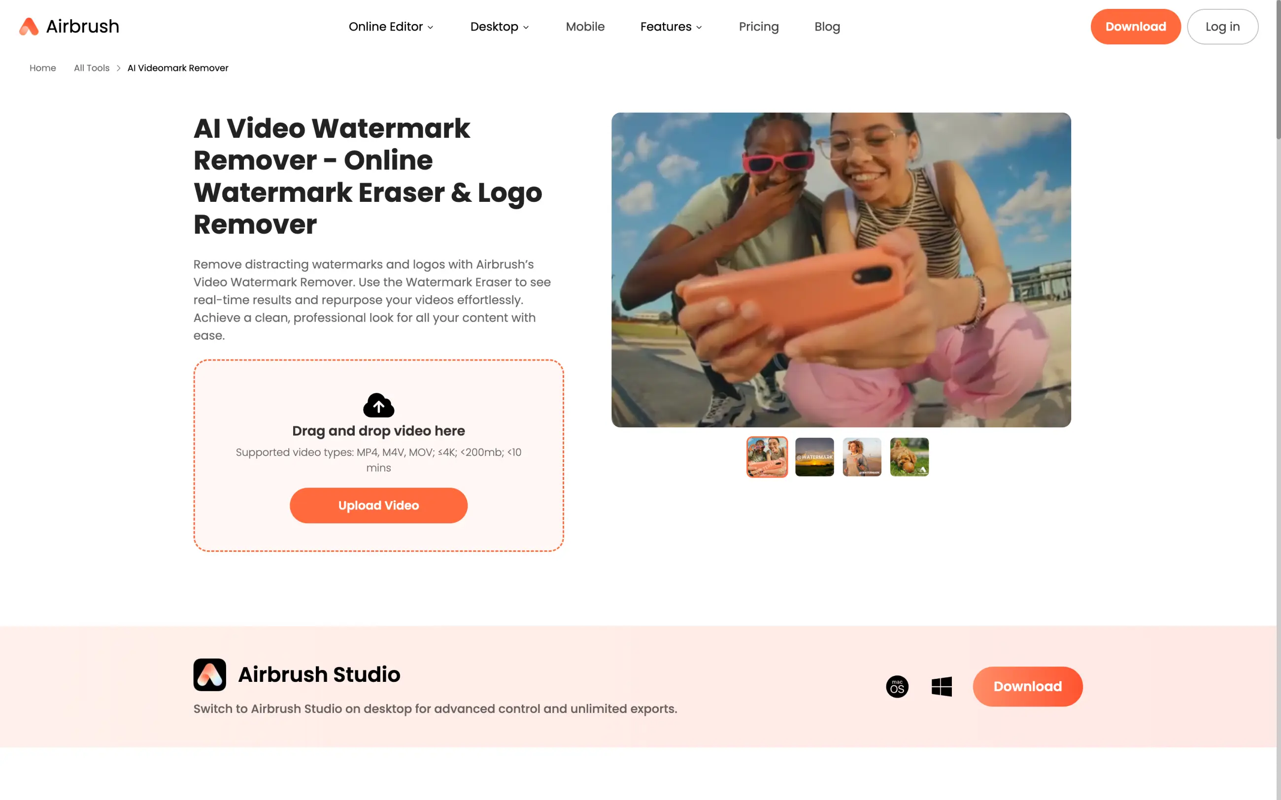 Airbrush AI Video Watermark Remover page