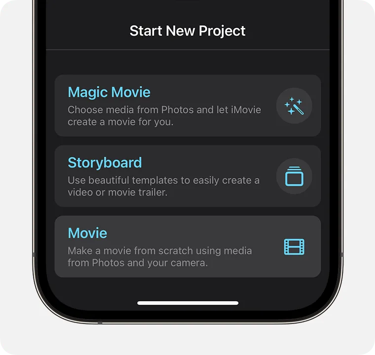 Start a Movie project in iMovie on iPhone