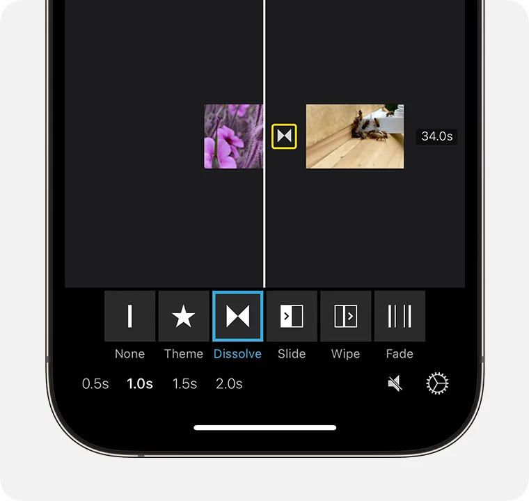 Change the transition between two videos in iMovie on iPhone