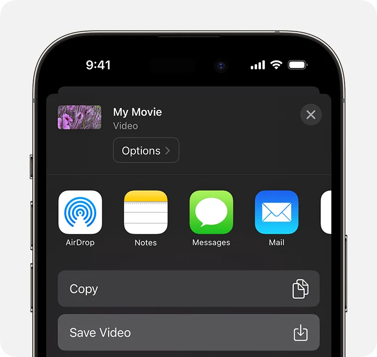 Save a combined iMovie video to Photos on iPhone