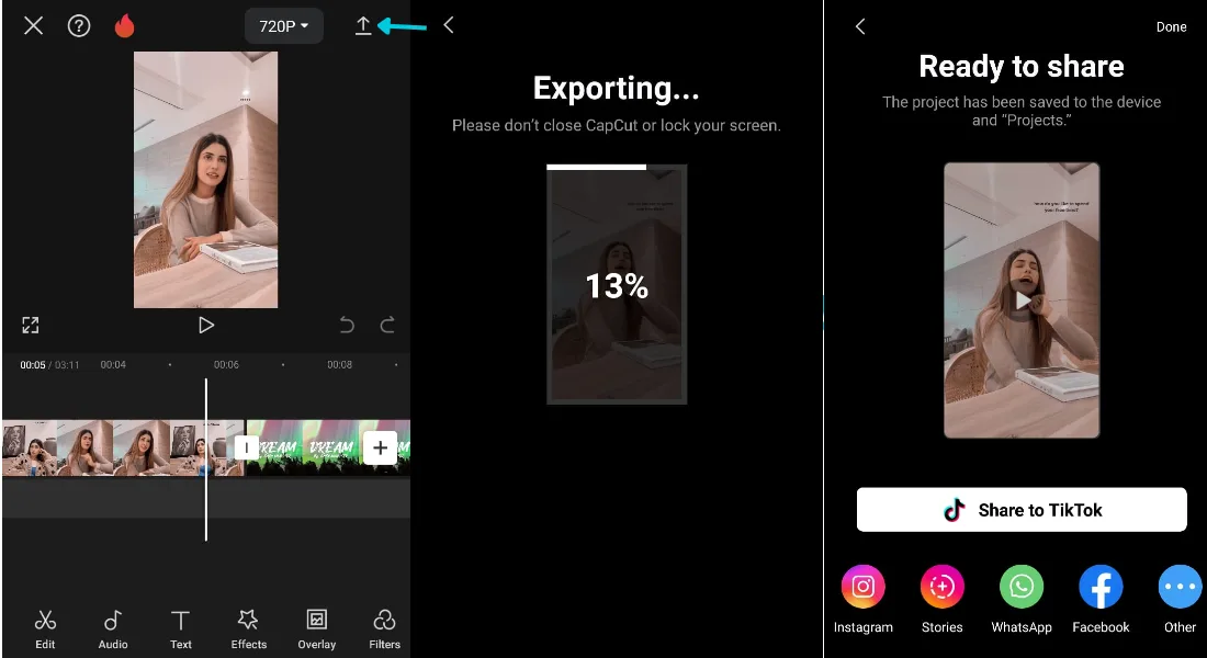Export a combined video from CapCut on iPhone