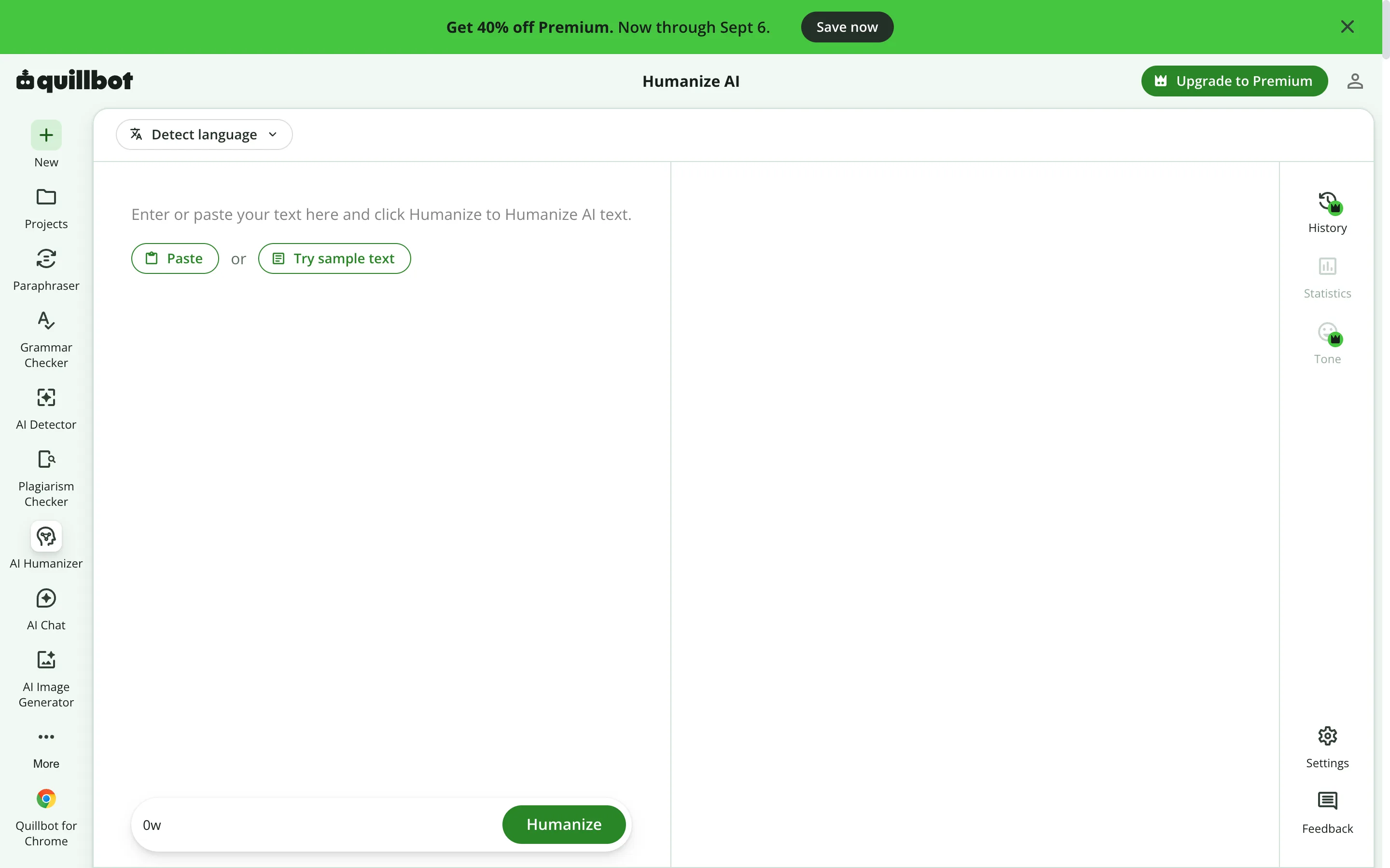 QuillBot free AI humanizer desktop interface