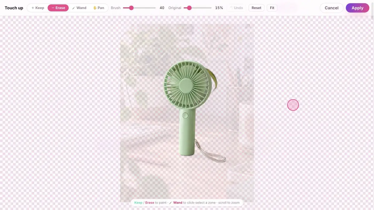 PNGmaker.com's local Touch up editor showing the remaining background haze