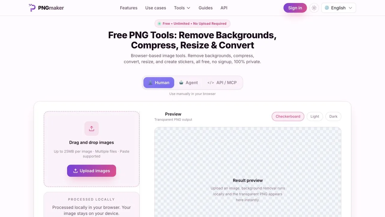 PNGmaker.com's private, browser-based PNG tools and upload workspace