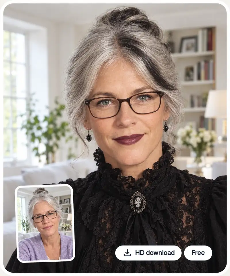 A goth portrait with HD download and Free buttons