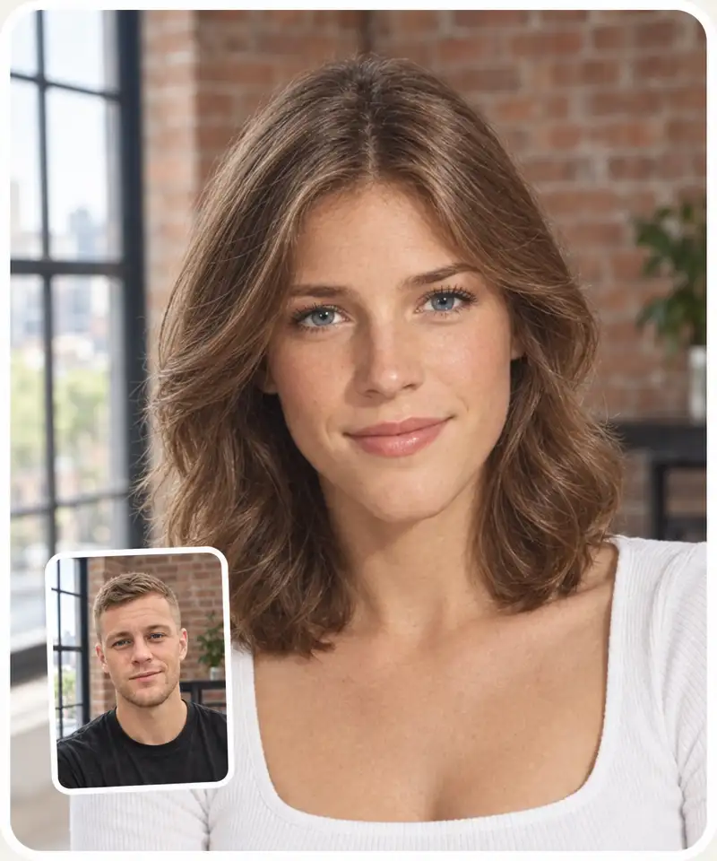 A young man next to the feminized version of himself made by the boy to girl filter