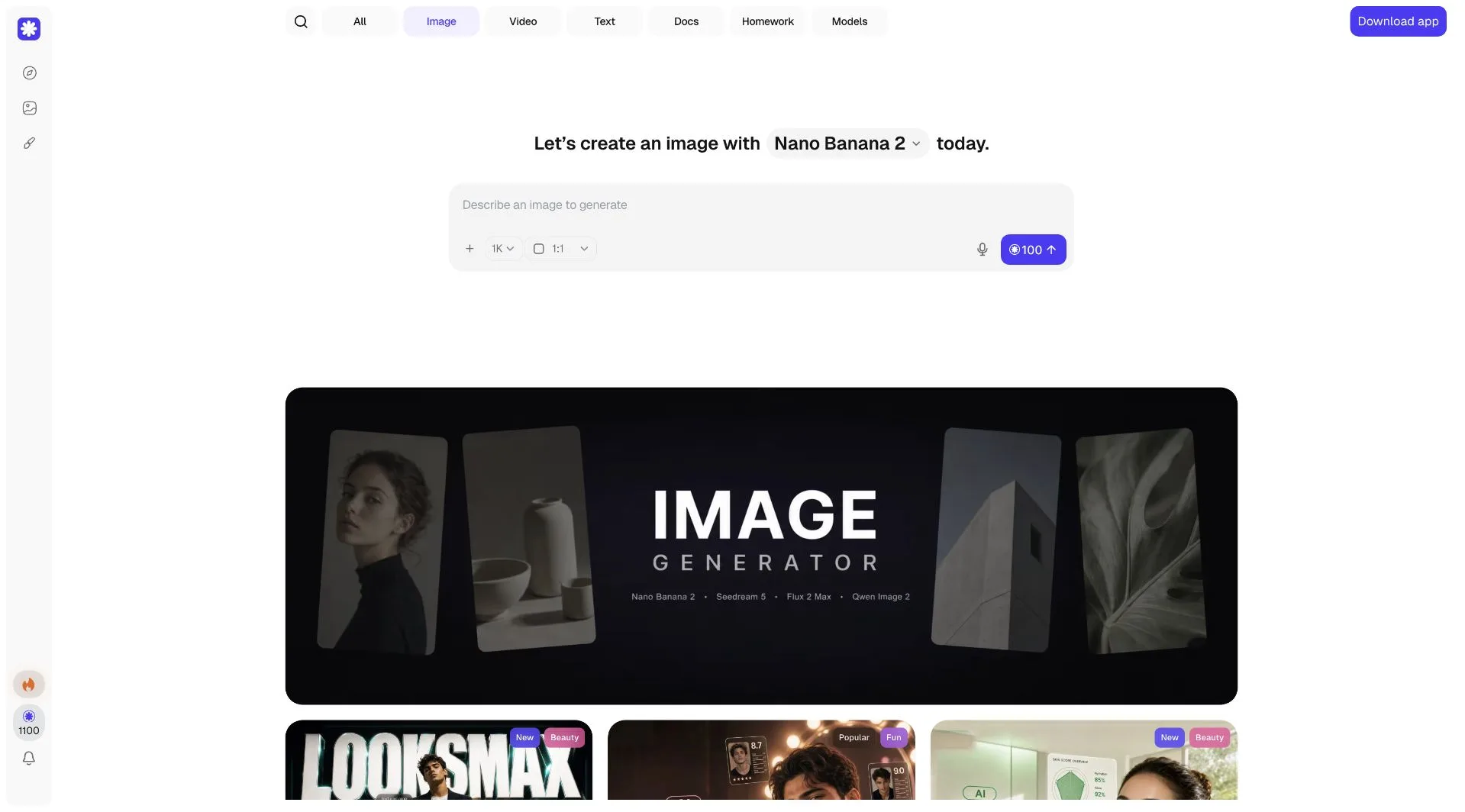 Overchat AI Images catalog with image tools and generator prompt