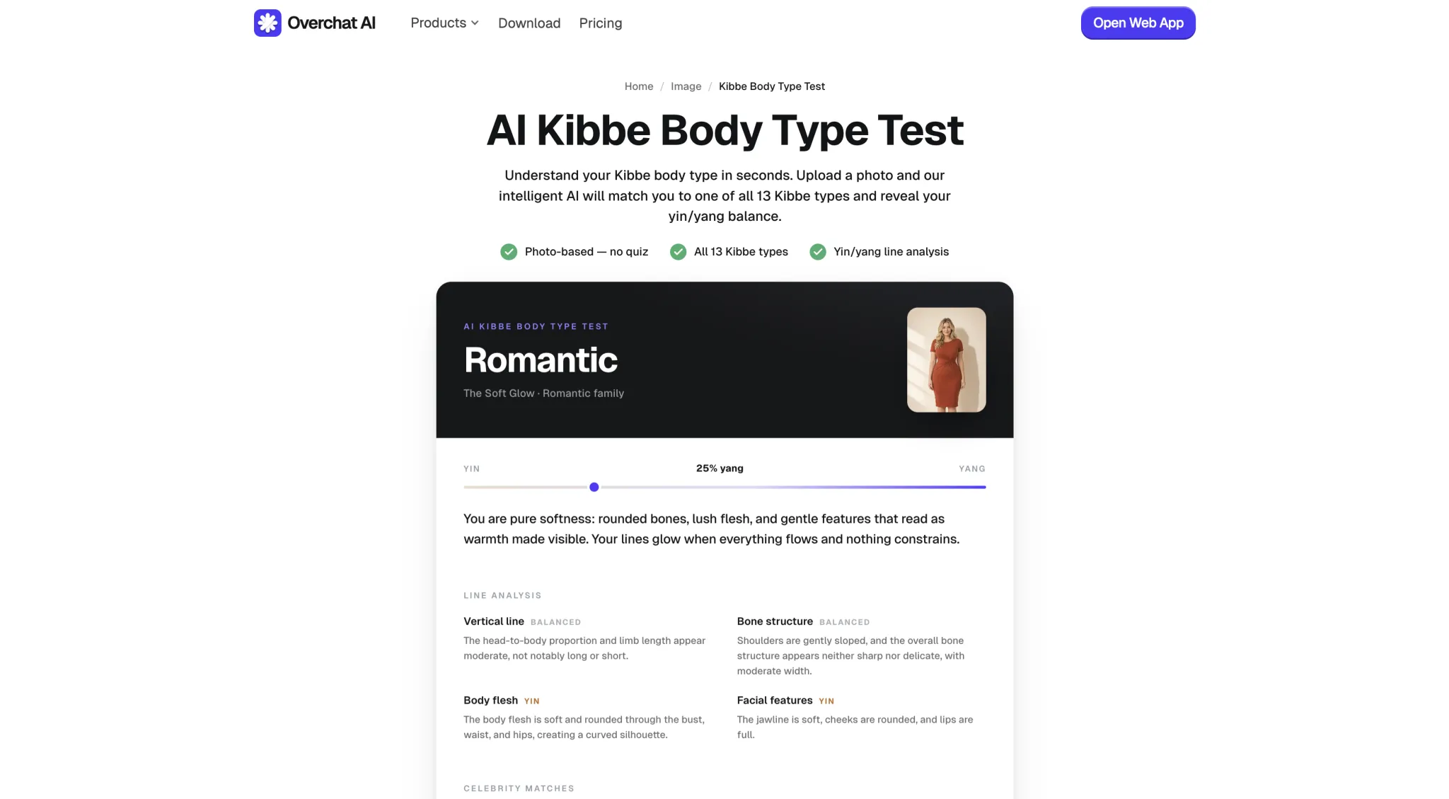 Romantic result in the Overchat AI Kibbe Body Type Test
