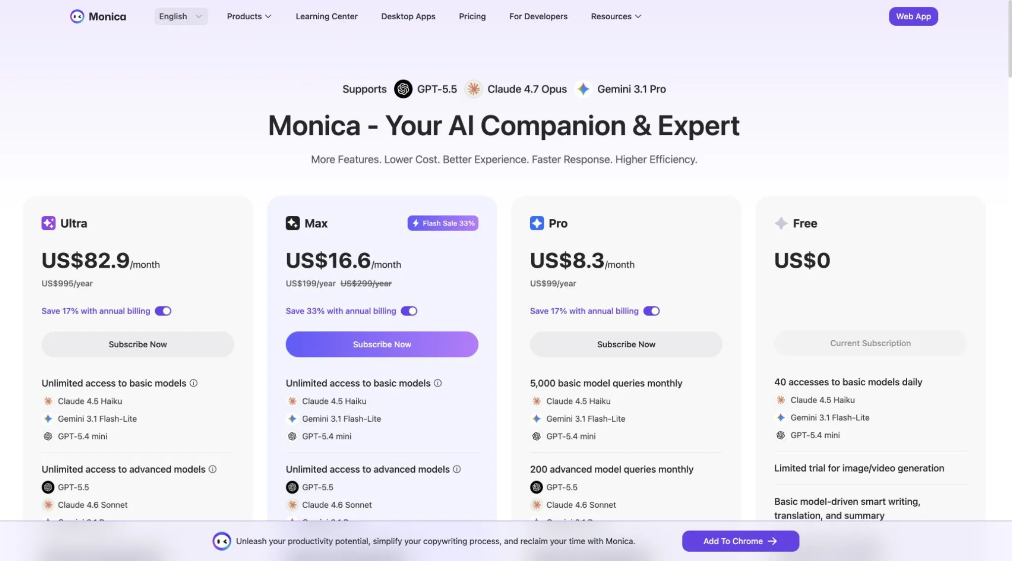 Monica AI pricing plans
