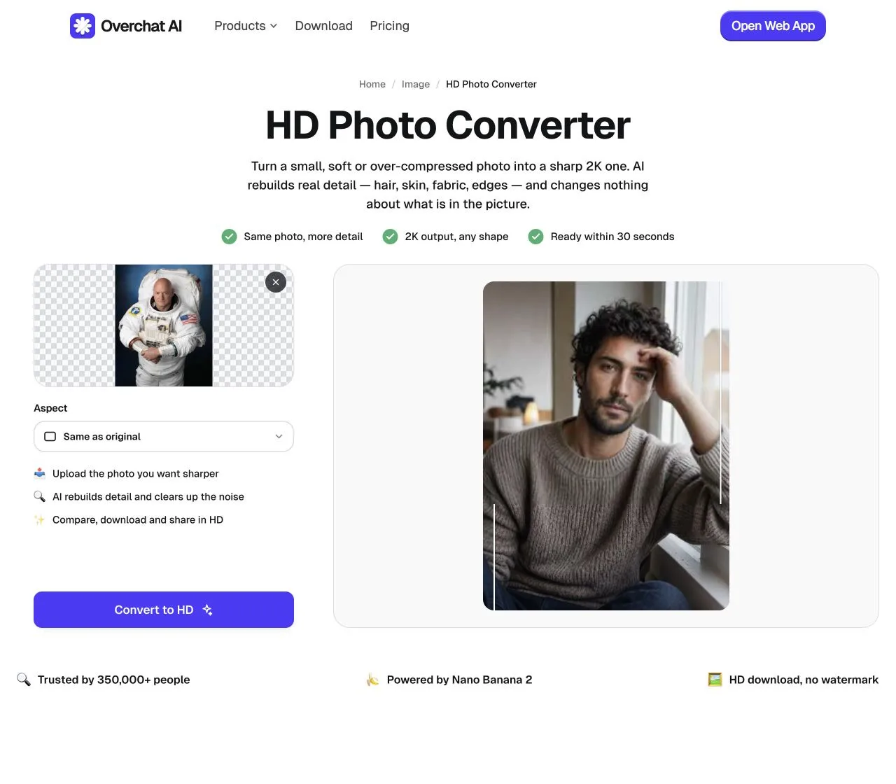 Overchat HD Photo Converter with a 640 by 800 photo uploaded