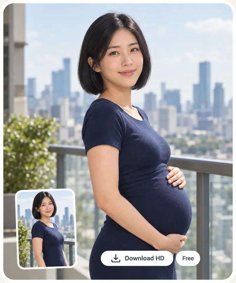 A finished pregnant photo with Download HD and Free buttons