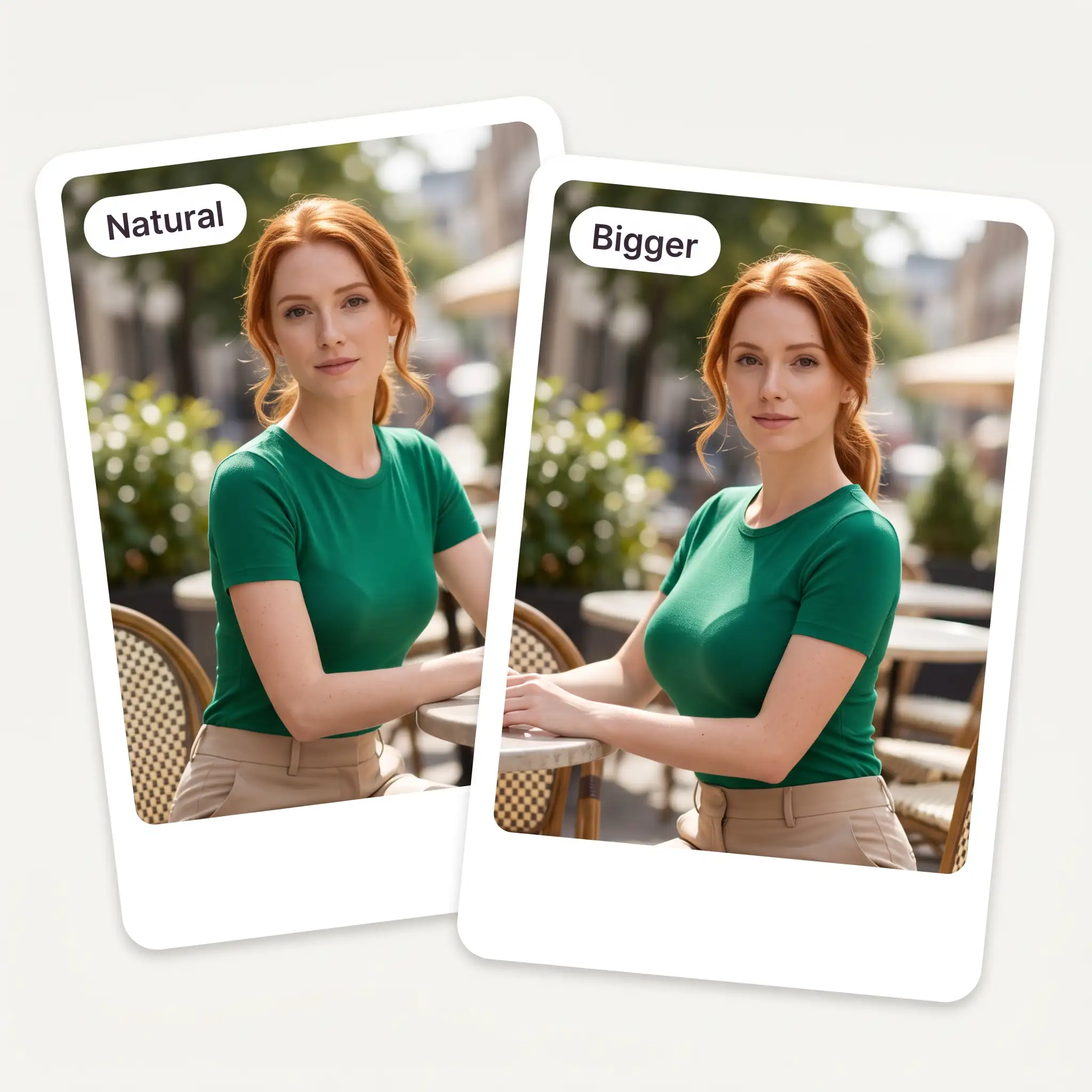 The same woman at the Natural and Bigger ends of the size slider
