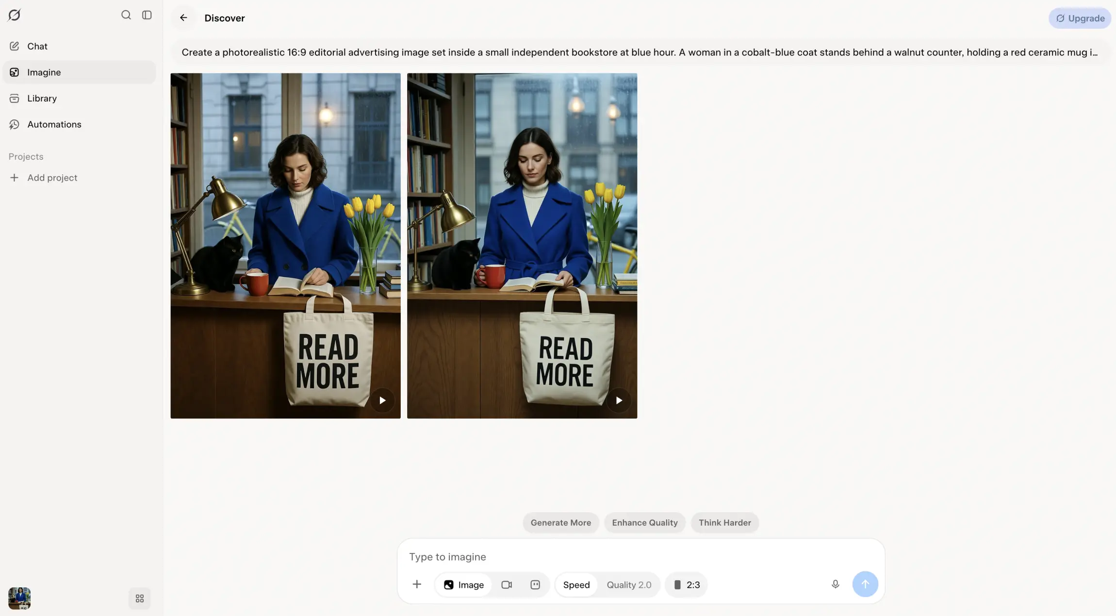 Grok Imagine returning two bookstore concepts