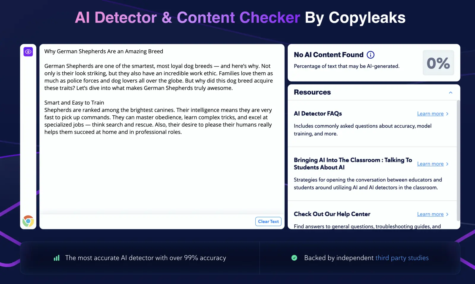 Copyleaks re-checks the humanized article and detects 0% AI-generated content.