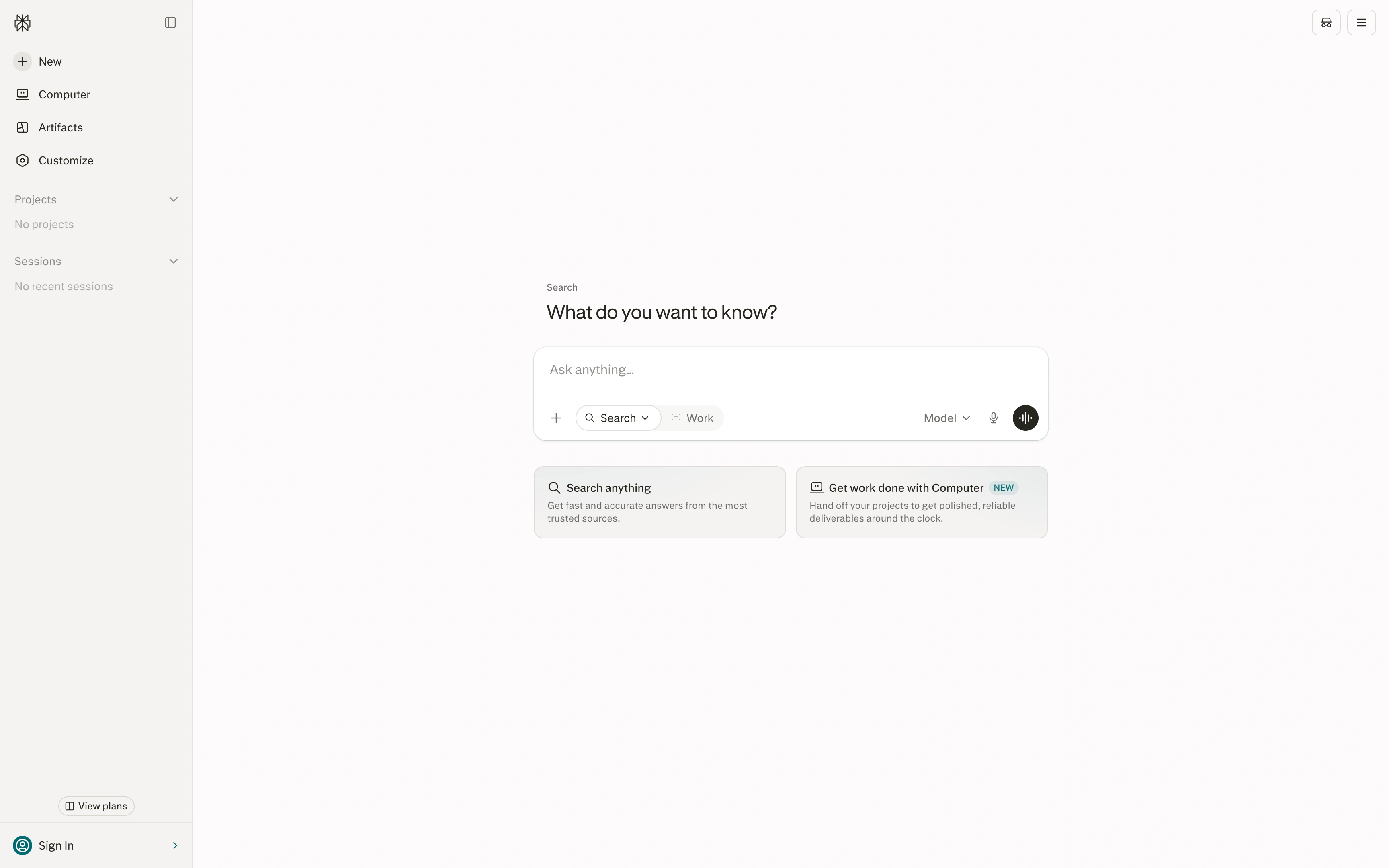 Interface de busca do Perplexity