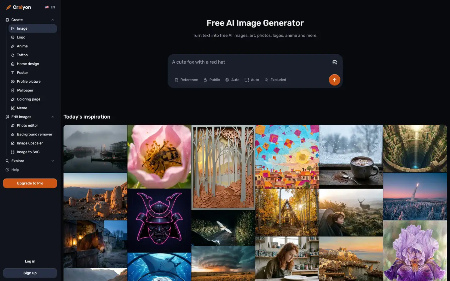 Craiyon free AI image generator homepage