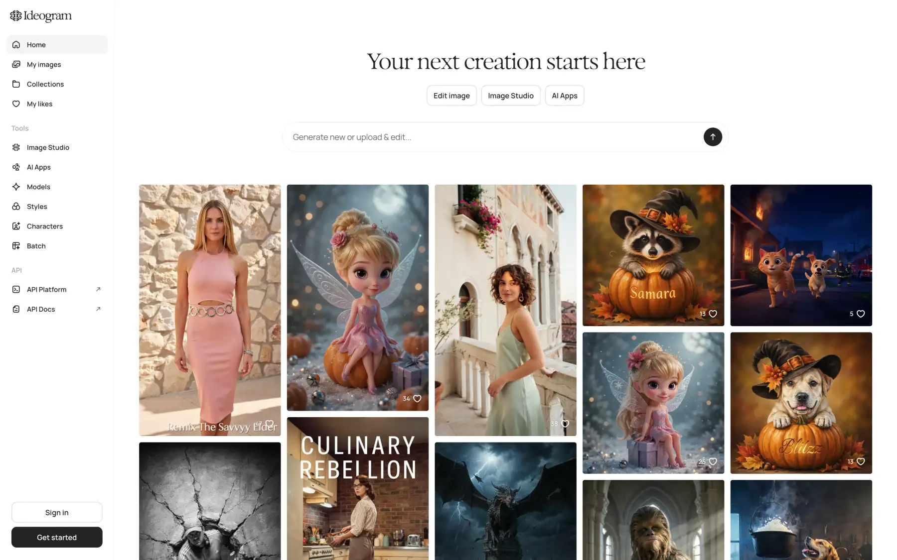 Ideogram explore page with the prompt bar and community feed