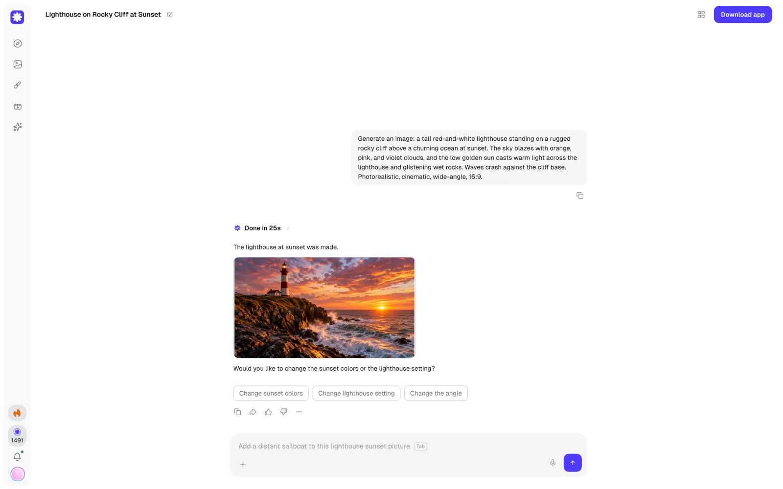 The lighthouse image generated in Superchat