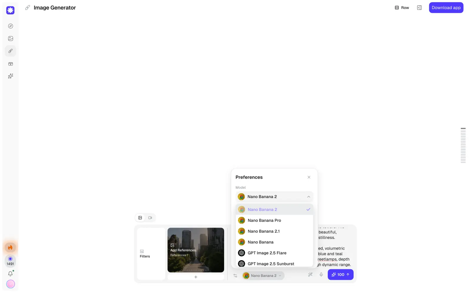The Overchat AI image generator with the reference photo attached and the model list open