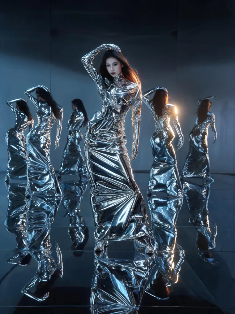 Liquid chrome couture
