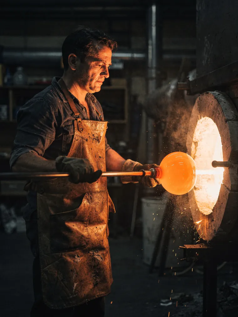 Glassblower at the furnace