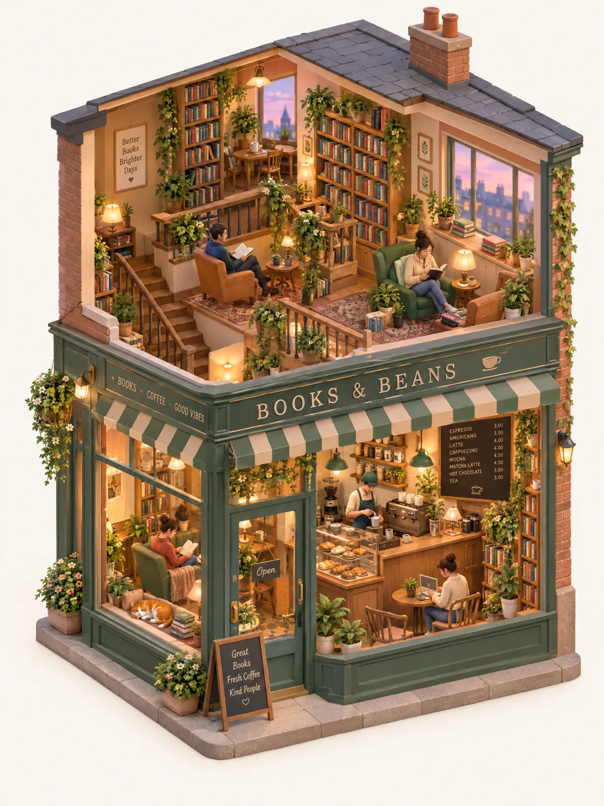 Result of the Isometric corner bookshop prompt, made with GPT Image 2.5