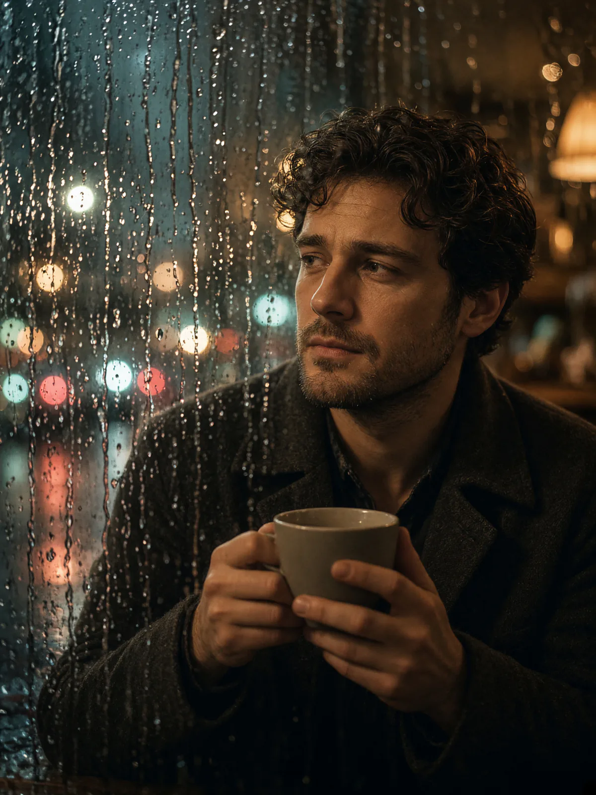 Result of the Man behind a rainy window prompt, made with Grok Imagine 2