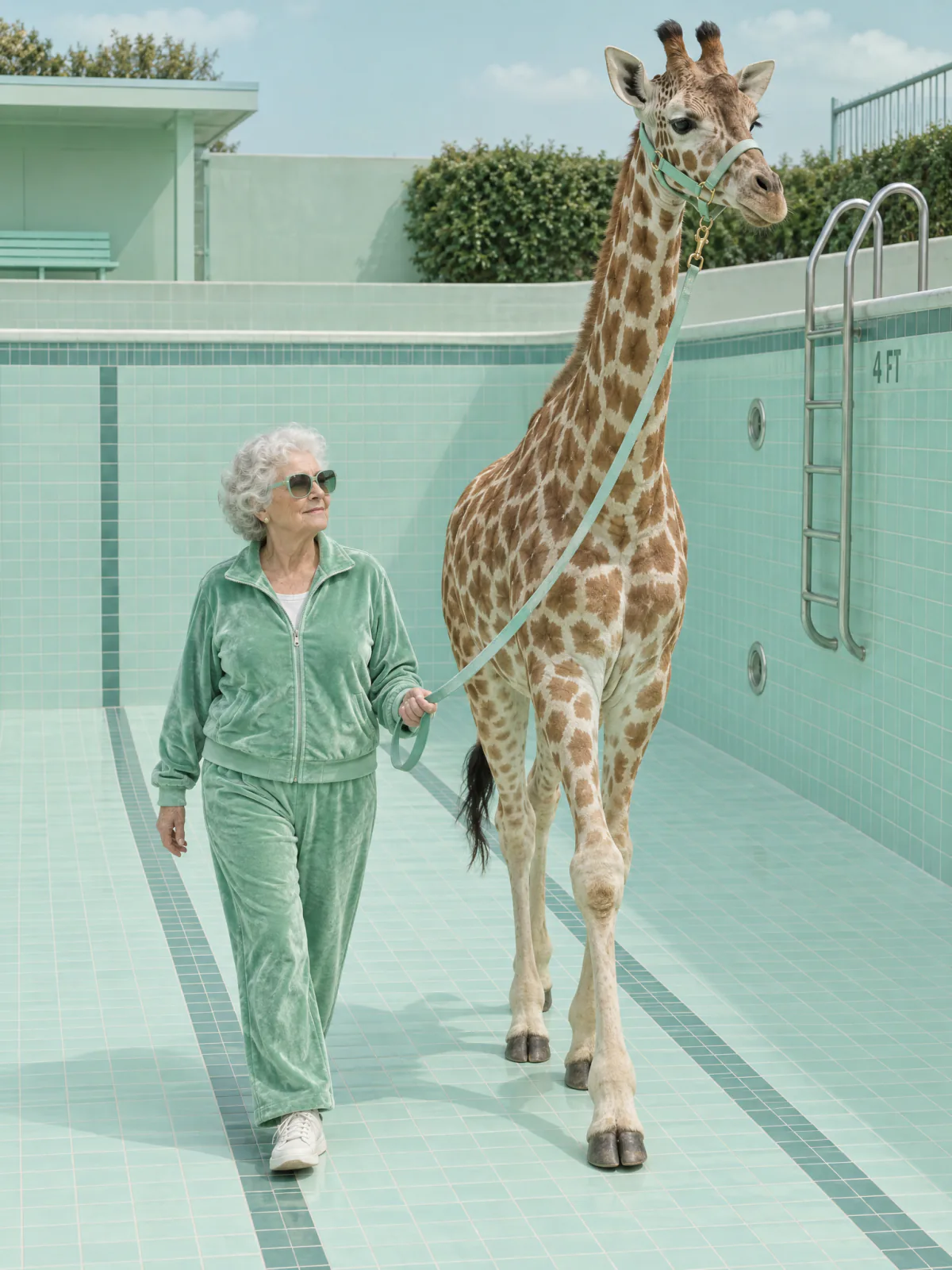 Result of the Giraffe walk at the pool prompt, made with GPT Image 2.5