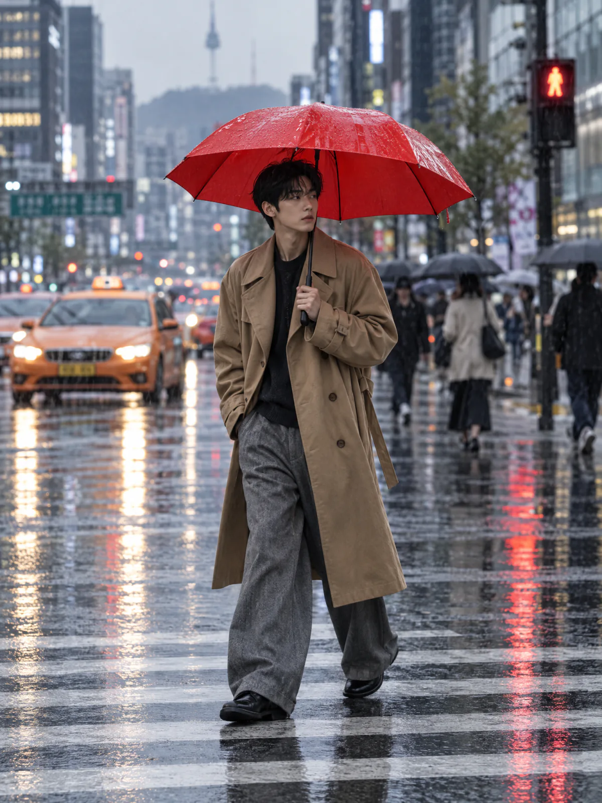 Result of the Red umbrella in Seoul rain prompt, made with GPT Image 2.5