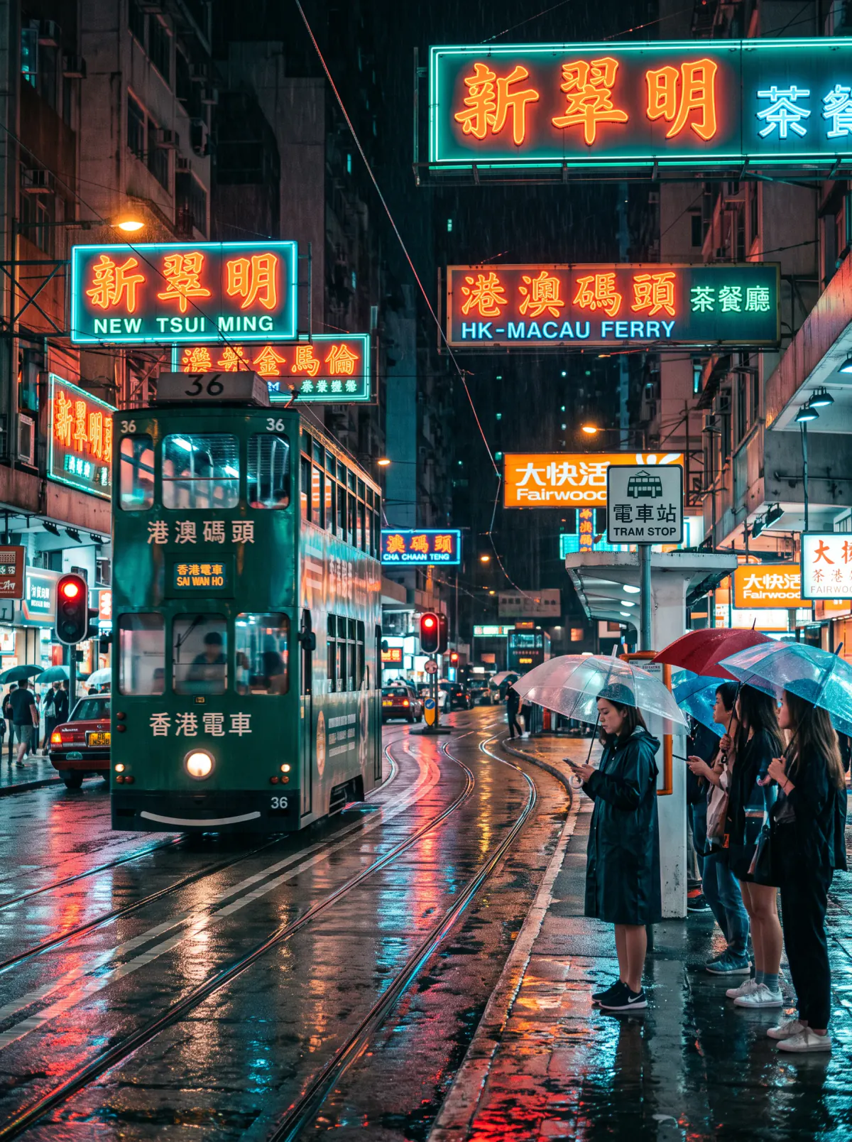 Result of the Hong Kong tram in the rain prompt, made with Nano Banana 2