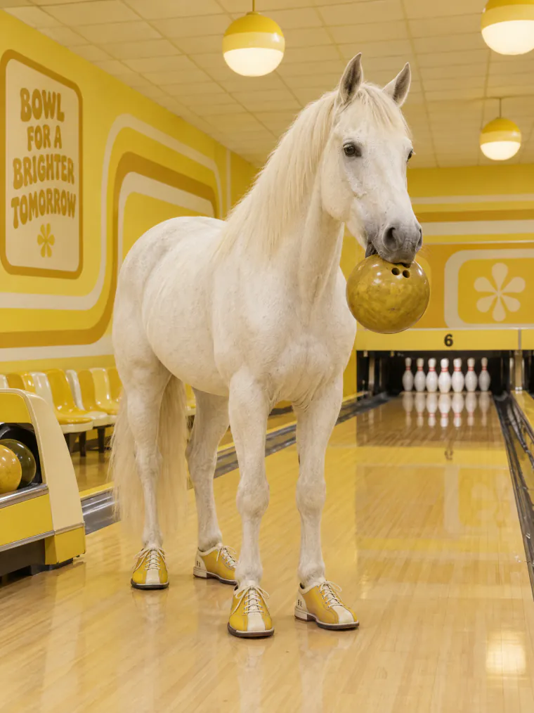 Horse in bowling shoes